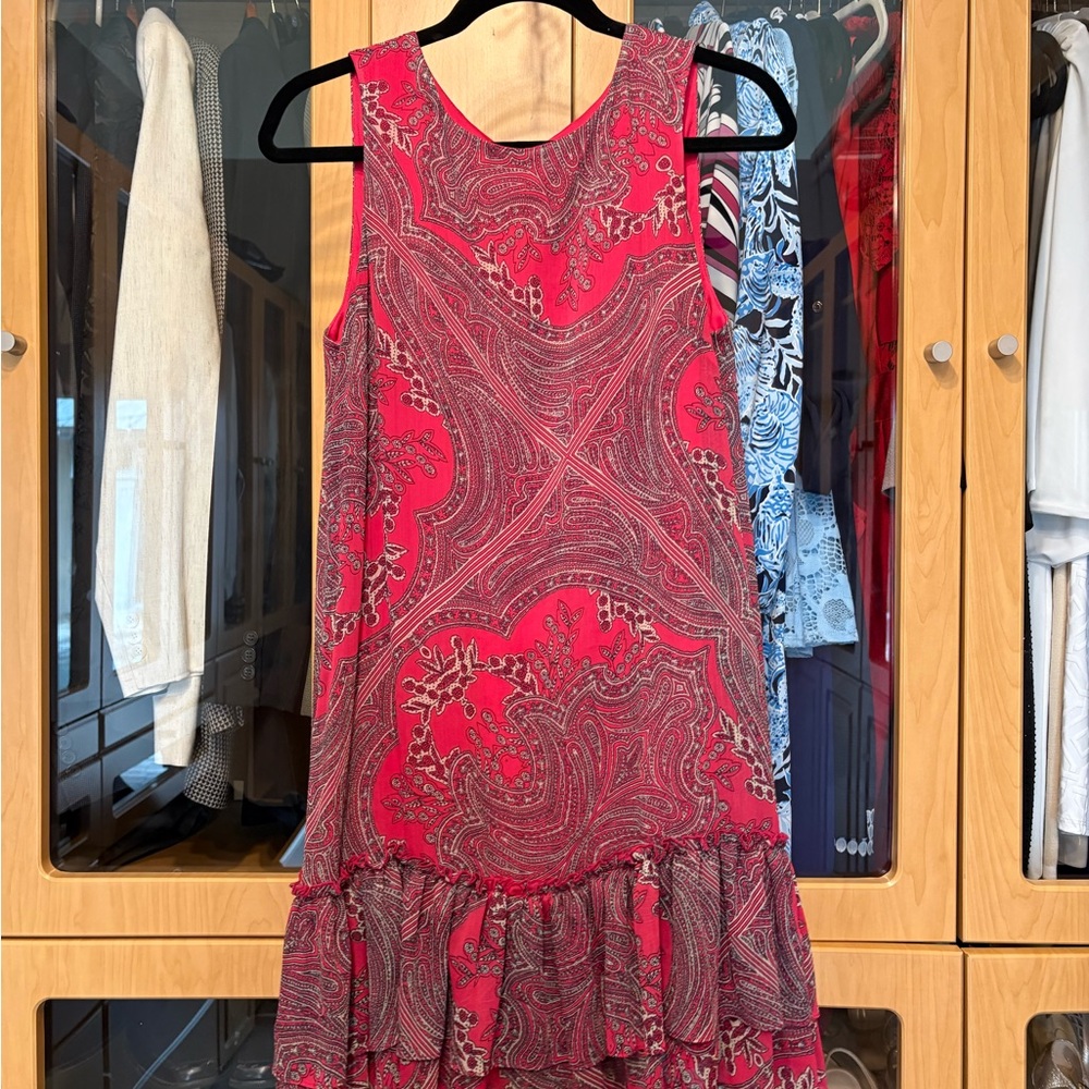 Tommy Hilfiger Pink Paisley Ruffle-Hem Mini Dress